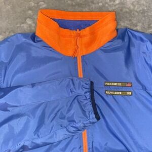 Polo Jeans Co Ralph Lauren Mens Blue Orange Fleece Lined Windbreaker Jacket L